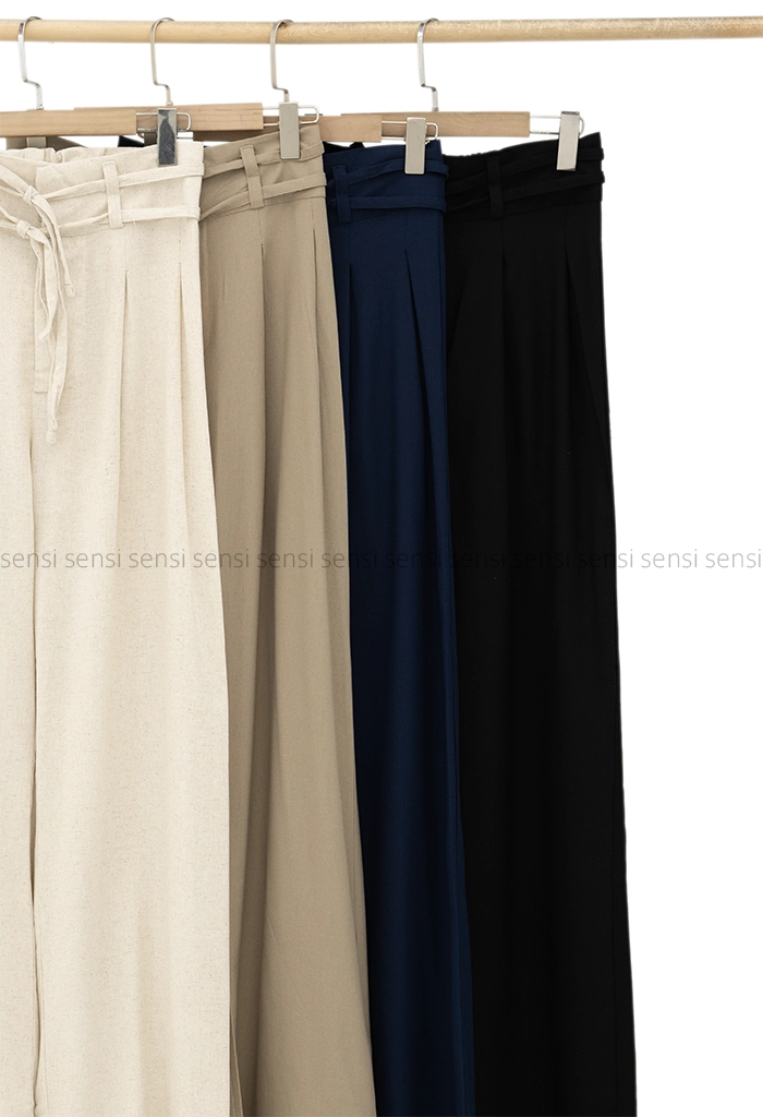 شلوار لینن دوغزن کمر بندی کد1005393